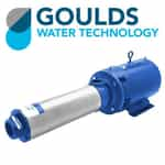 a blue and silver goulds booster pump