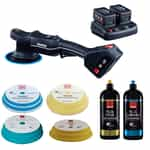 Orbital Polisher with accessories and bottles of detailing compund