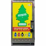 vending machine with yellow little trees decal, credit card reader, and coin slot