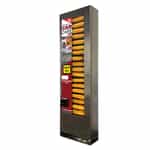 single column vending machine with a window and locks on the front