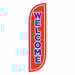5 Foot Tall Red Car Wash Flag with Blue Welcome Lettering