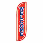 5 Foot Tall Red Car Wash Flag with Blue Welcome Lettering