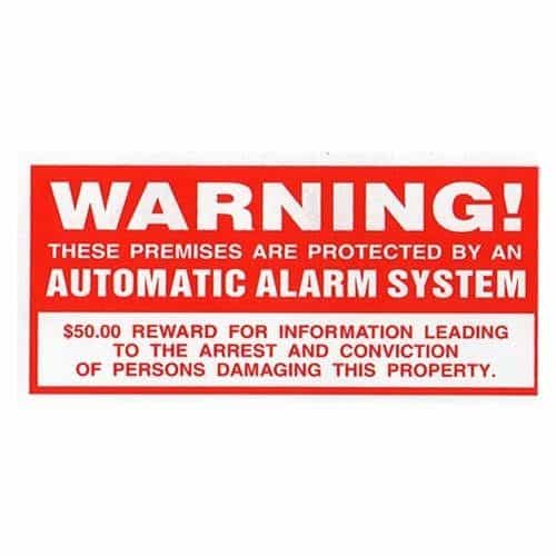 15012 Kleen-Rite Automatic Alarm System Sign - 4 Inch X 2 Inch
