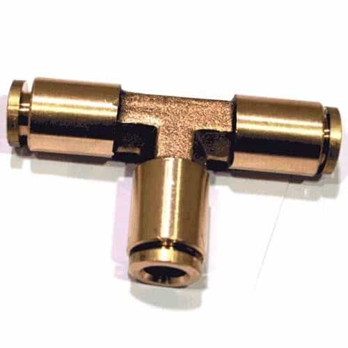 Kleen-Rite 20-028 Brass Pushlock Polytube Tee Fitting - 1/4 Inch Tube x 1/4 Inch Tube X 1/4 Inch Tube Tee