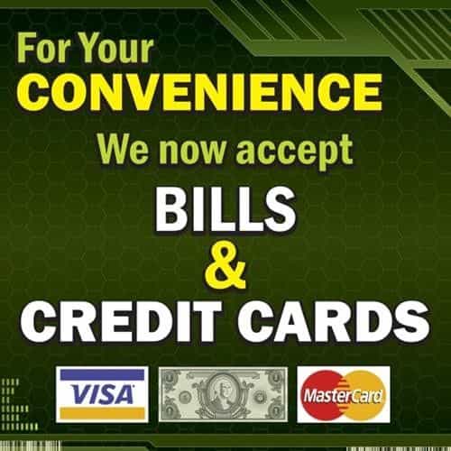 SIKR141 Kleen-Rite We Accept Bills and Credit Cards Sign - 12" x 12"