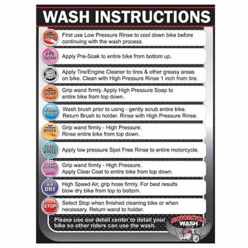 Motorcycle Wash Instructional Menu Sign