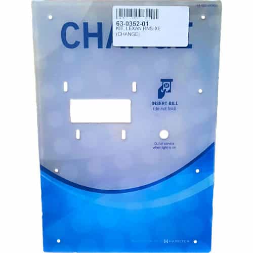 plastic faceplate with change text in block letters