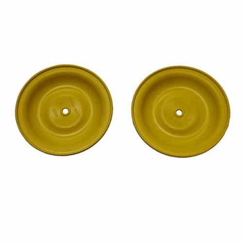 Small white and blue circular parts in yellow packaging