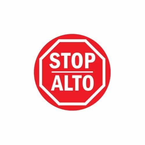 CB03465BL Bilingual Stop Circle Decal