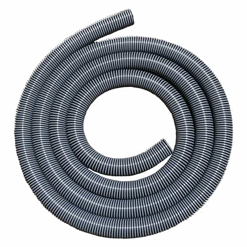 15' coil of 1 1/2" diameter Gray and Black Dura-Slide Vacuum Hose