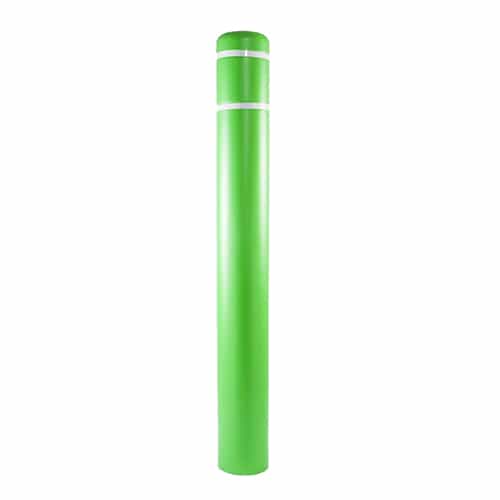 lime green bollard cover with white stripes