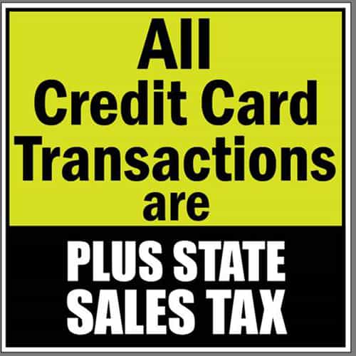 yellow and black credit card sales tax sign