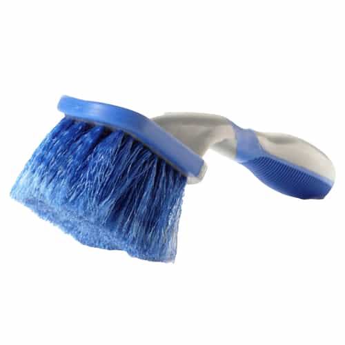 brush with blue bristles and blue and white handle