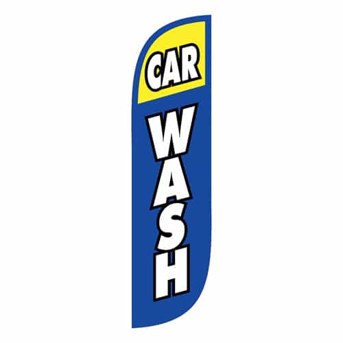 Blue and Yellow Flag with White Car Wash Lettering