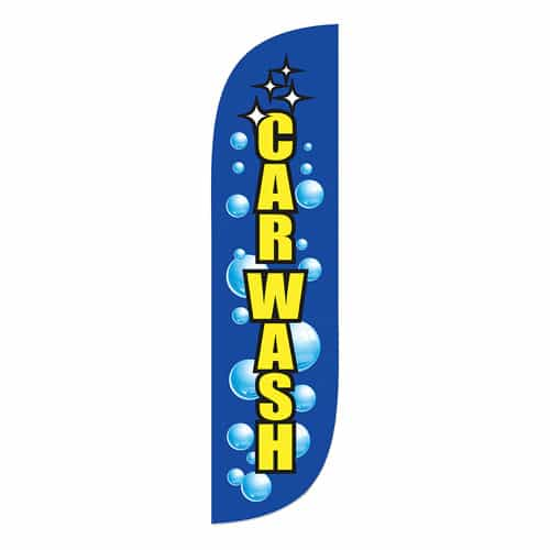 Blue Car Wash Flag with Bubbles and Yellow Lettering