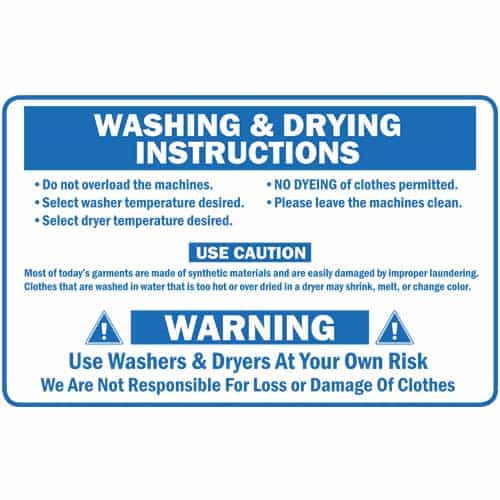 Wash Instructions Laundry Sign