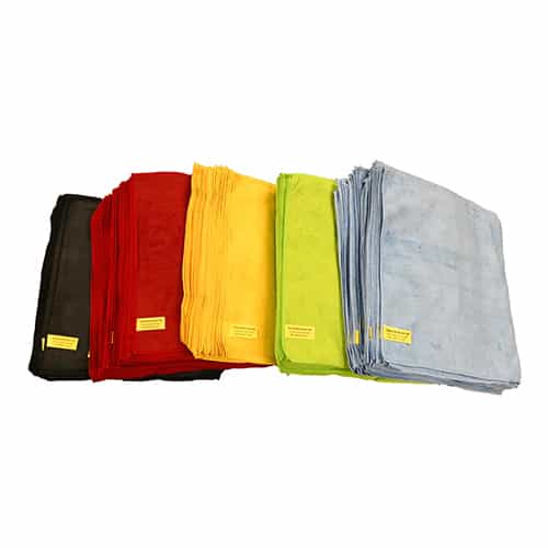 stacks of assorted color detailing towels