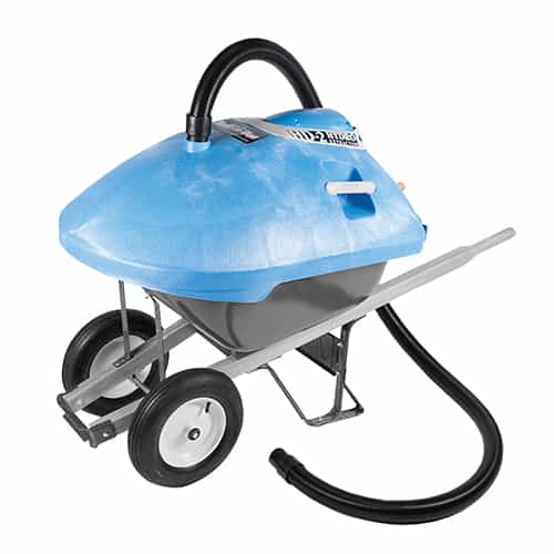 portable industrial vacuum installed on a wheelbarrow